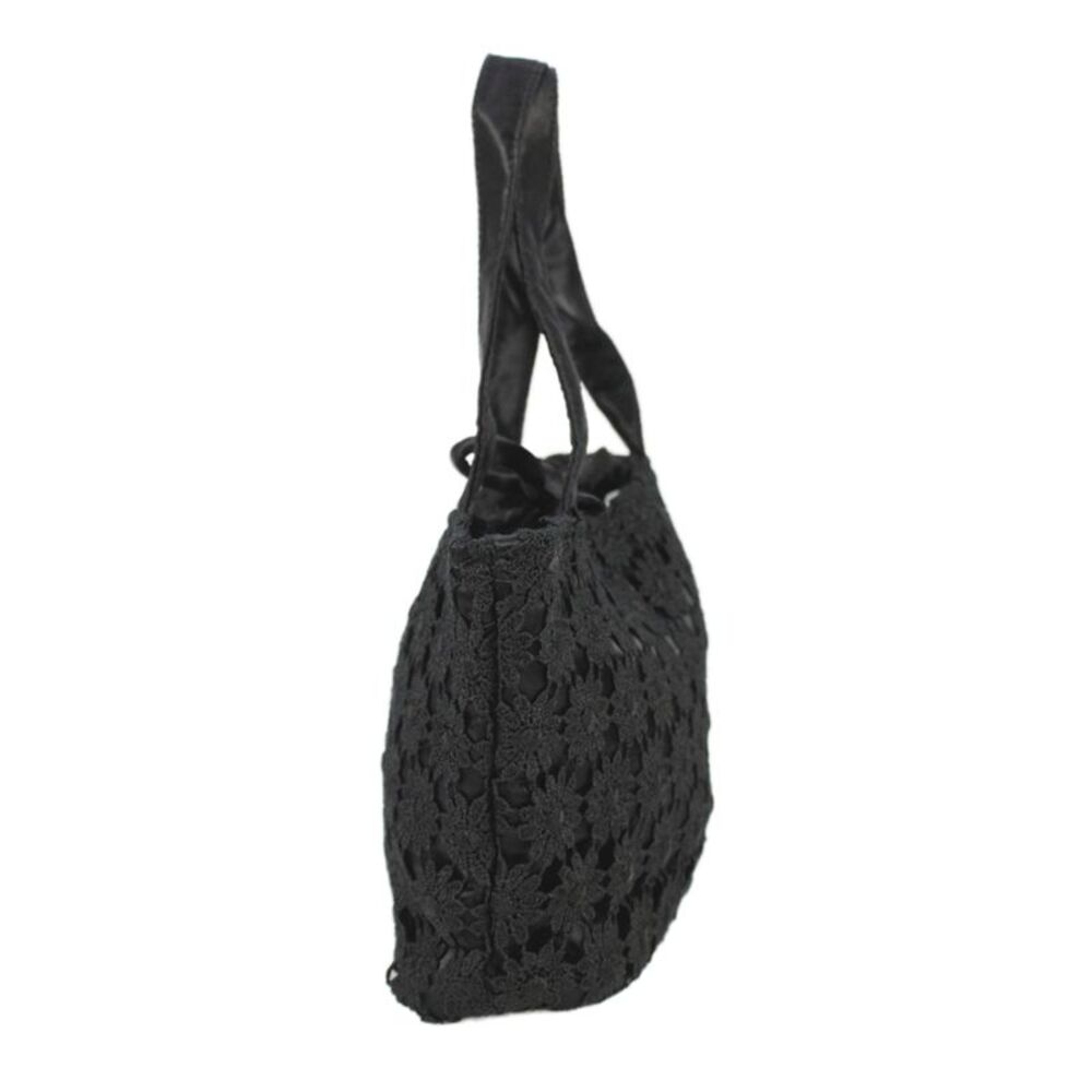 Grace Chuang Womens Floral Tie Closure Top Handle Handbag Black